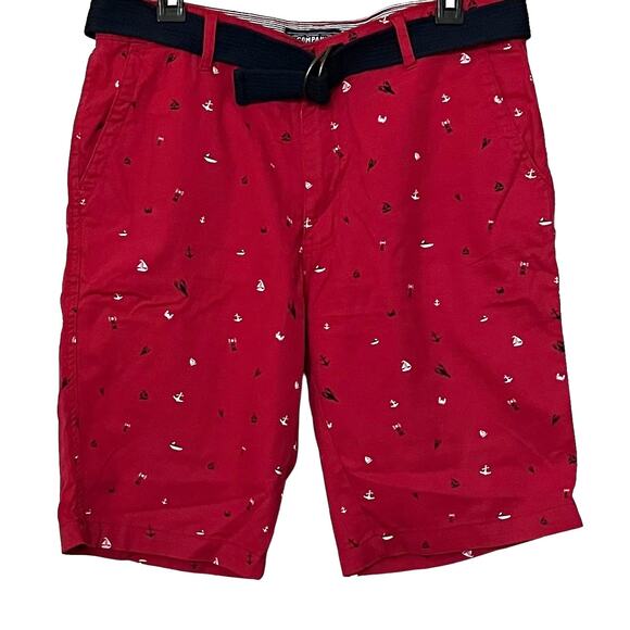 COMPANY 81 HIGH RISE WALKING SHORTS, BELT, MENS, 32, RED, NAVY-NAUTICAL PATTERN - Picture 1 of 11